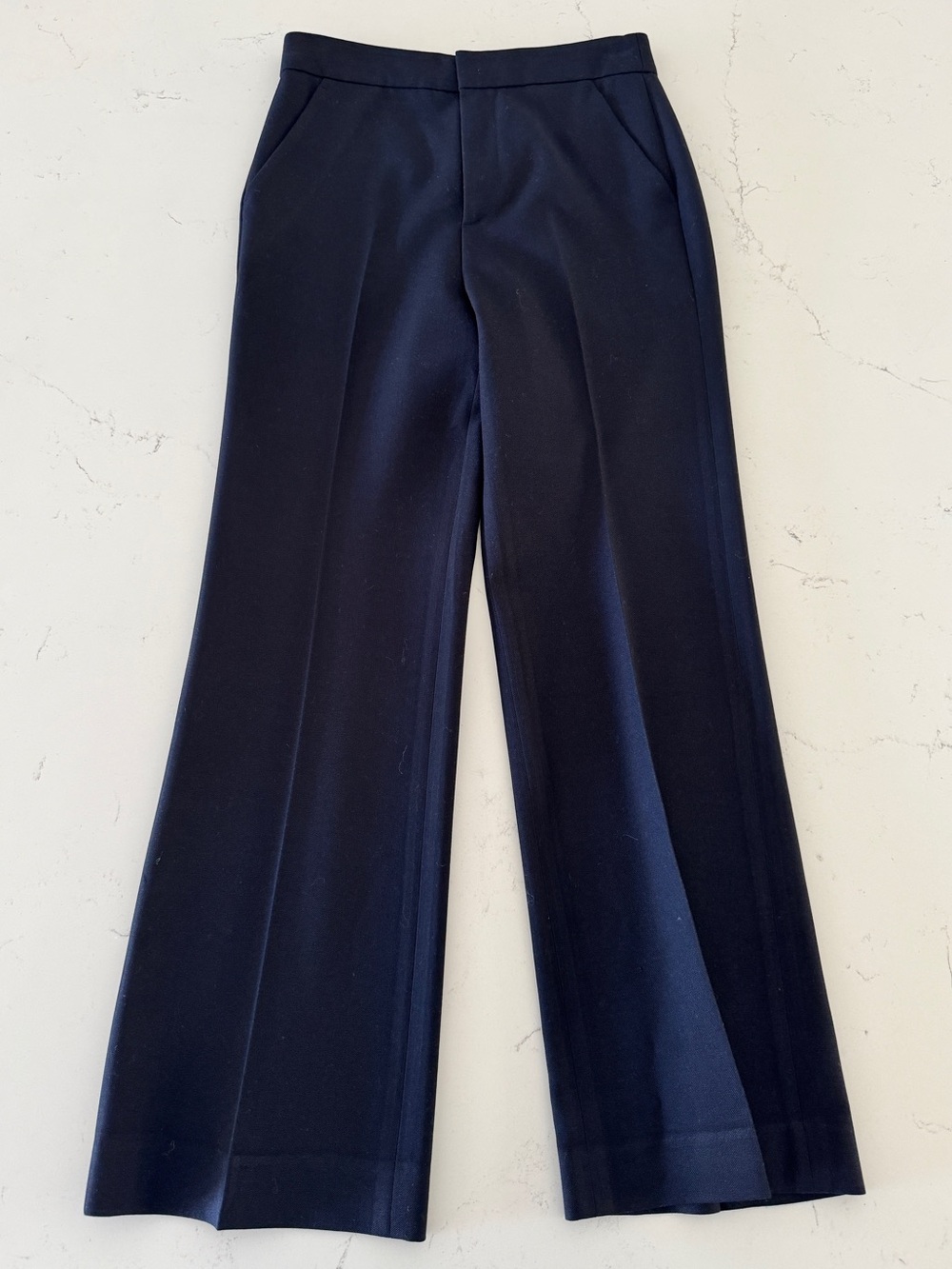 A.L.C. Navy Wide Leg Tailored Trousers Size 00 Luxury Designer Pants